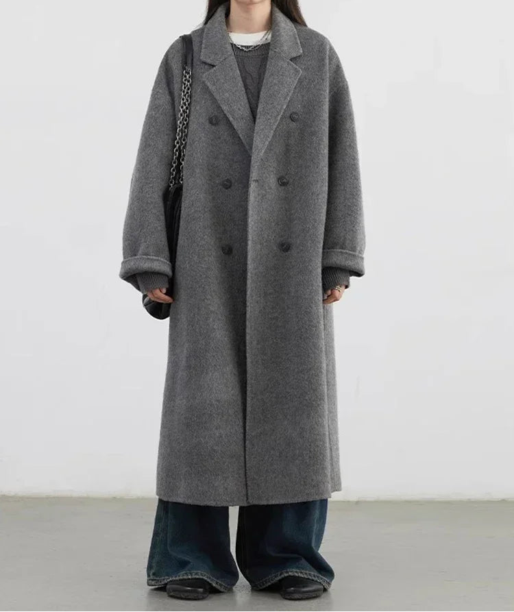 zellvo|Elegant women's long coat made from a warm wool blend fabric