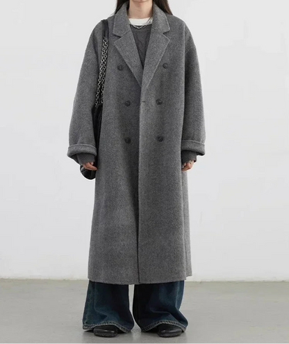 zellvo|Elegant women's long coat made from a warm wool blend fabric
